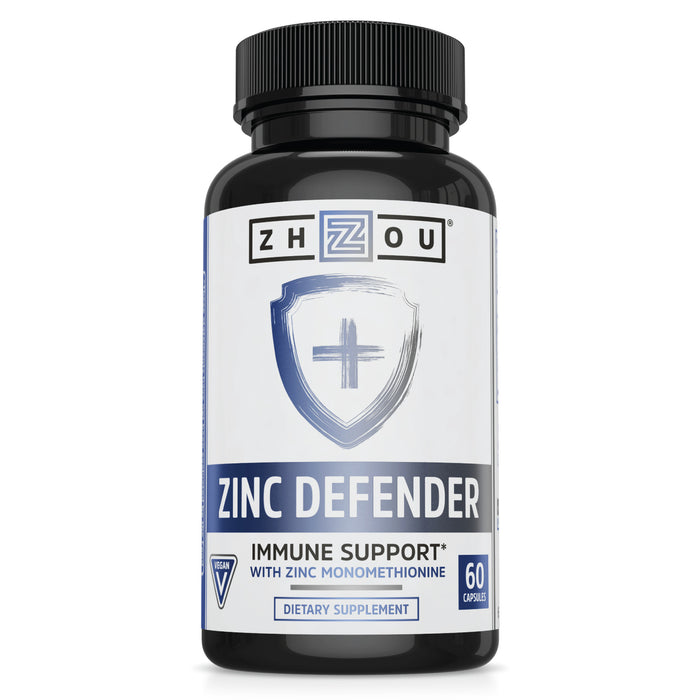 Zhou Nutrition Zinc Defender Capsules | Immune Support with Zinc Monomethionine | Gluten Free Zinc Supplement for Immune Support | 60 Capsules