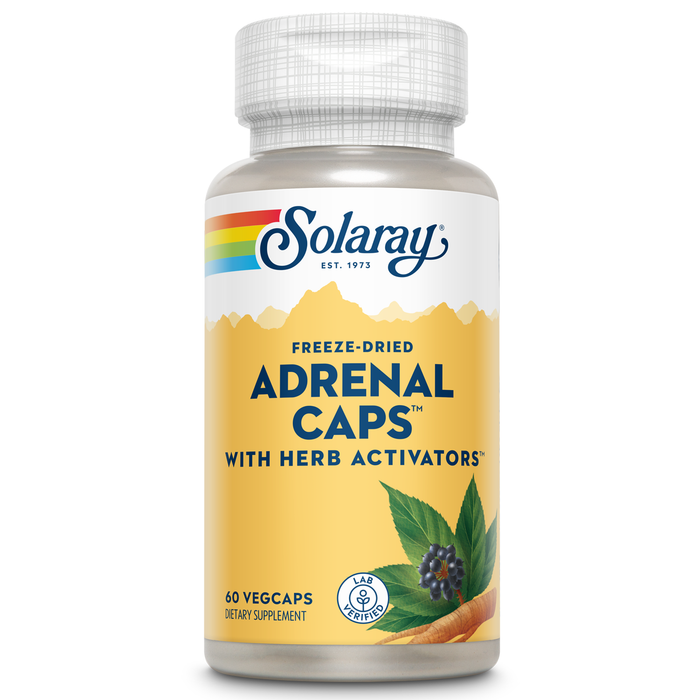 SOLARAY Adrenal Caps, Freeze-Dried - Wellness Support Adrenal Cocktail with Herb Activators Eleuthero, Gotu Kola, Licorice and Clove - Lab Verified, 60-Day Guarantee - 30 Servings, 60 VegCaps