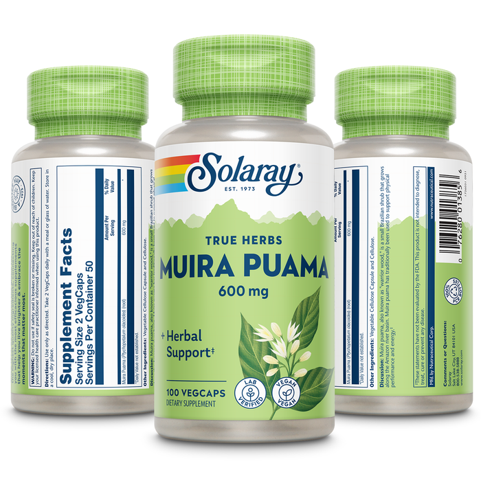 Solaray Muira Puama Root 600 mg | Healthy Energy & Physical Performance | 50 Servings | 100 VegCaps