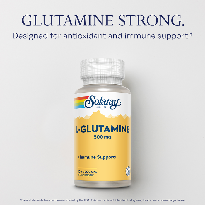 Solaray L Glutamine Capsules 500 mg - Immune Support Supplement - Free Amino Acid - Lab Verified, 60-Day Money-Back Guarantee - 100 Servings, 100 VegCaps