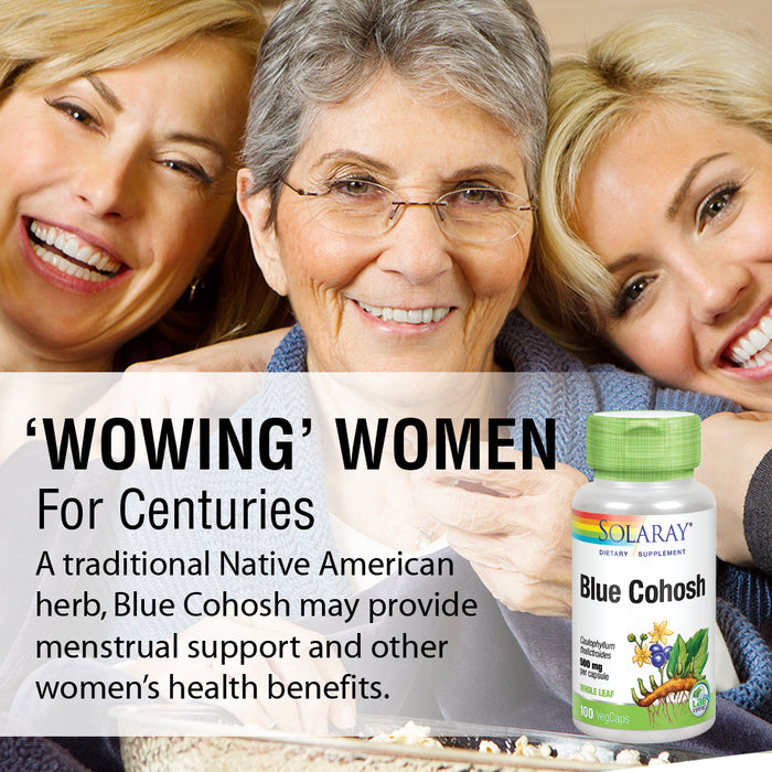 Solaray Blue Cohosh 500 mg | Traditional Menstrual Support for Women | Non-GMO, Vegan & Lab Verified | 100 VegCaps