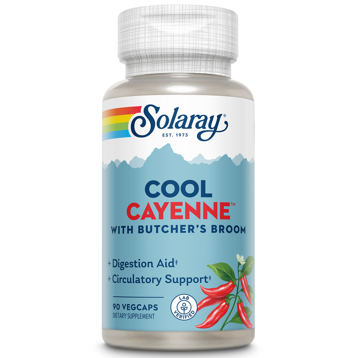 Solaray Cool Cayenne Pepper 40,000 HU with Butchers Broom for Healthy Circulation Support | 90 VegCaps