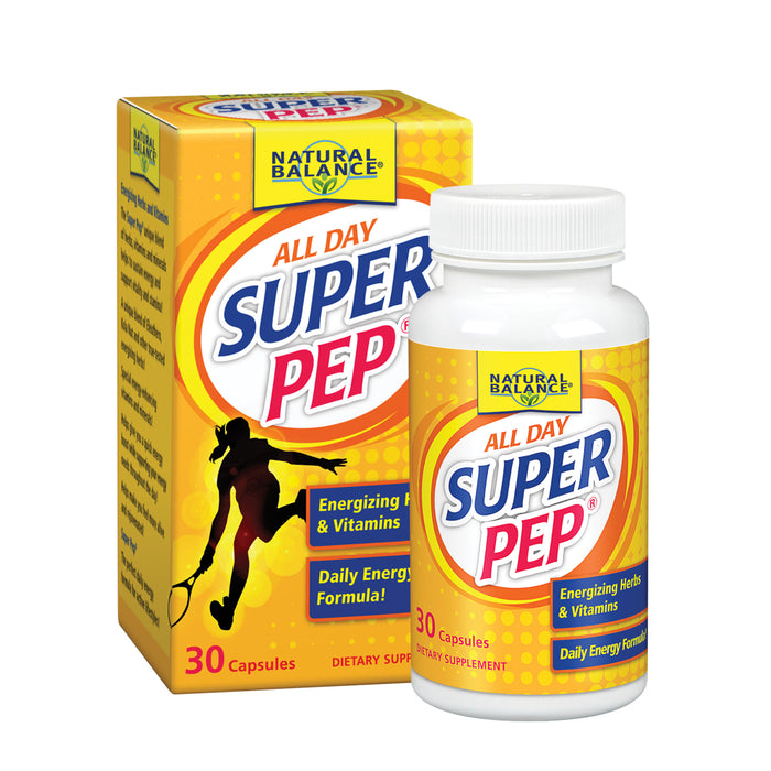 Natural Balance Super Pep | All Day Herbal Energy Supplement | With Eleuthero, Kola Nut, Gotu Kola, B-Vitamins & Chromium | 30 Capsules, 15 Servings