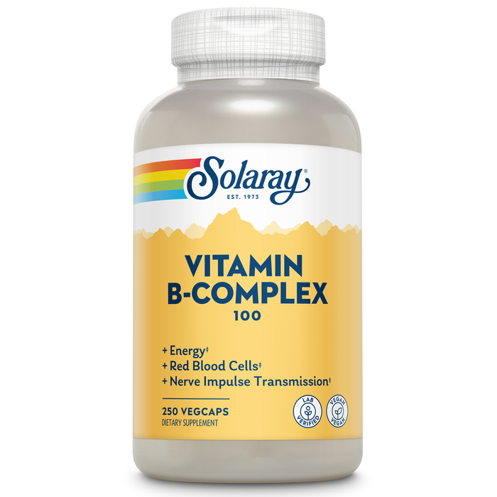 Solaray Vitamin B-Complex 100 Supports Healthy Hair & Skin, Immune System Function, Blood Cell Formation & Energy Metabolism , 250 VegCaps