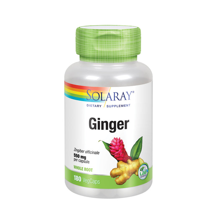 Solaray Ginger Root 1100mg | Healthy Digestion, Joints and Motion & Stomach Discomfort Support | Whole Root | Non-GMO & Vegan | 180 VegCaps