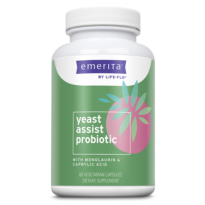 Emerita by Life-flo Yeast Assist Probiotics for Women - Yeast Cleanse, Vaginal, Immune and Gut Health Support - 1 Billion CFU Bacillus Coagulans Plus Monolaurin - Shelf Stable, 30 Servings, 60 VegCaps