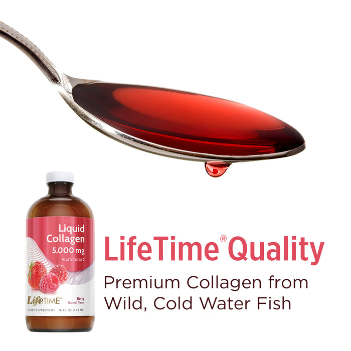 LifeTime Liquid Collagen 5000mg w/ Vitamin C | Supports Skin, Hair, Joint & Bone Health | Berry Flavor | 16oz, 31 Serv