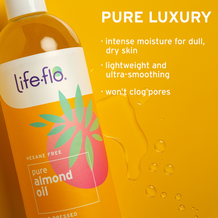 Life-flo Pure Almond Oil, Sweet Almond Oil for Skin Care, Hair Care and Massage, Aromatherapy Carrier Oil, Revitalizing and Moisturizing, No Fillers, 60-Day Guarantee, Not Tested on Animals, 16oz